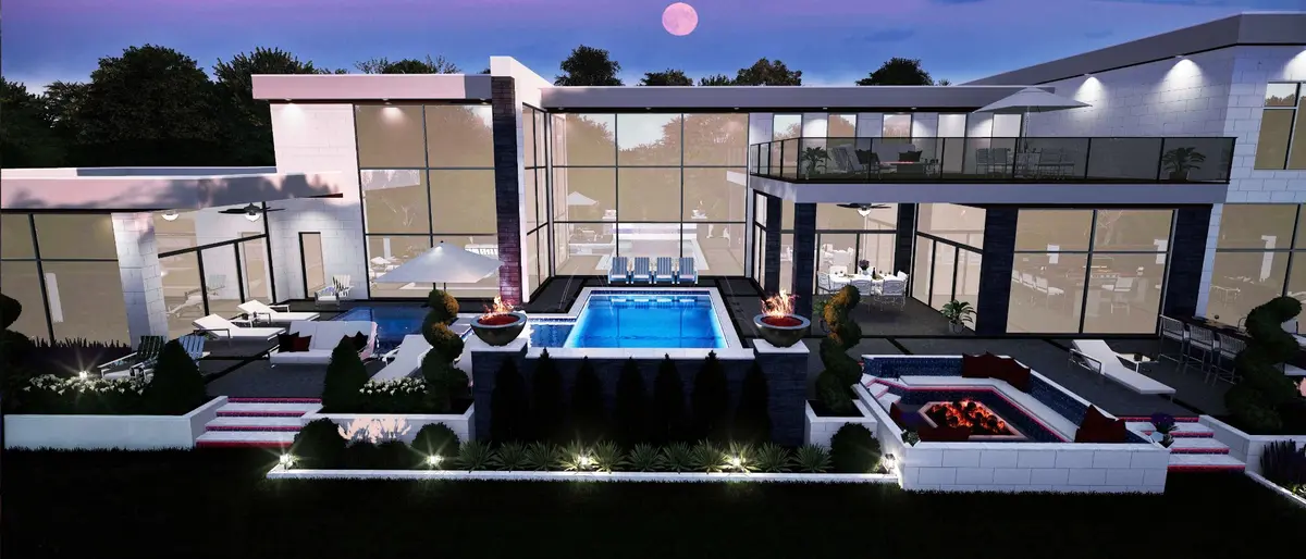 Spanish-style outdoor living with pool