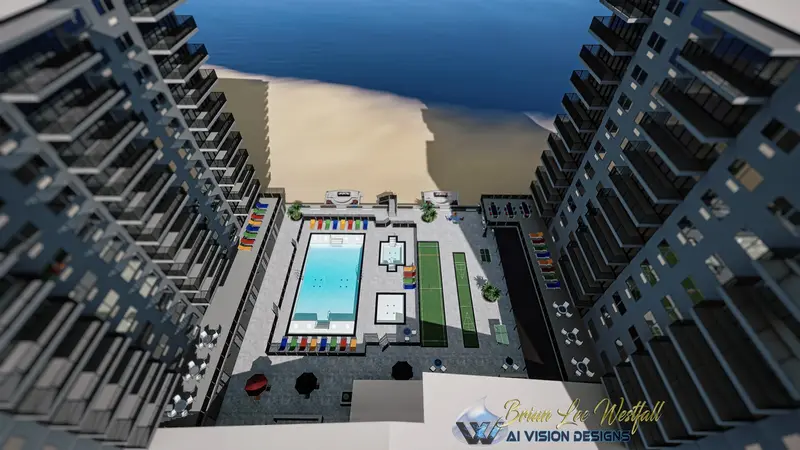 3D aerial reconstruction of courtyard pool area for forensic visualization capability