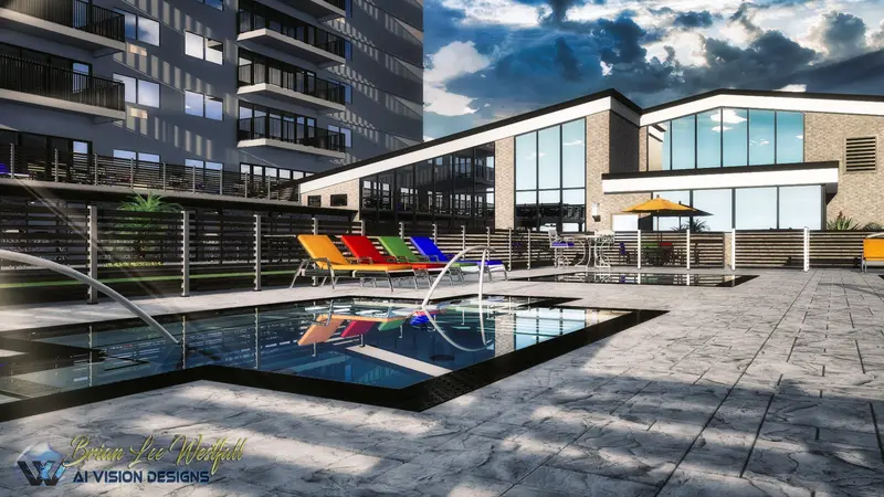 Detailed 3D pool deck reconstruction demonstrating environmental accuracy for forensic visualization
