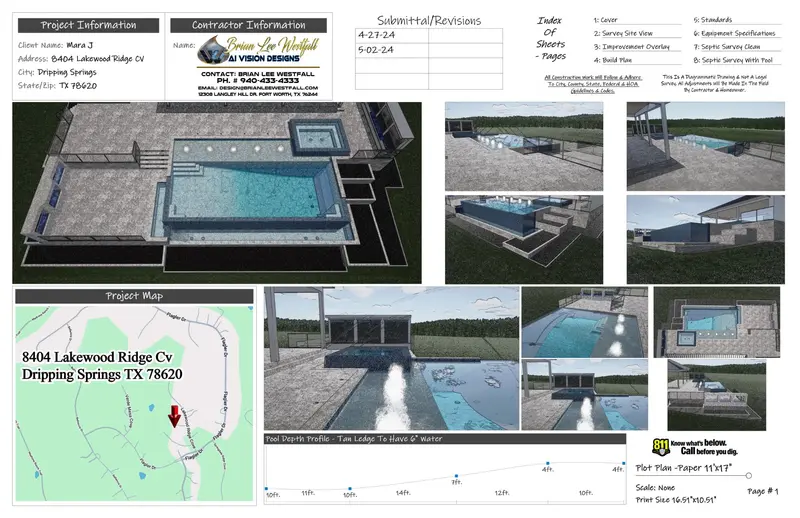 Pool construction permit plan cover sheet — Austin Dripping Springs project