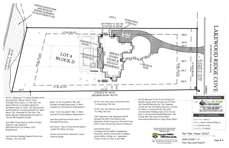 Pool improvement overlay on property survey for permit documentation