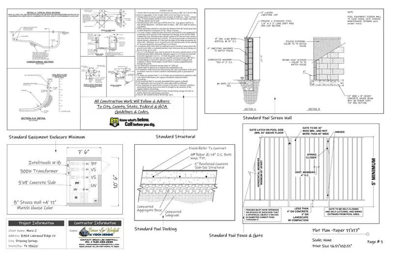 Pool construction standards and code compliance documentation