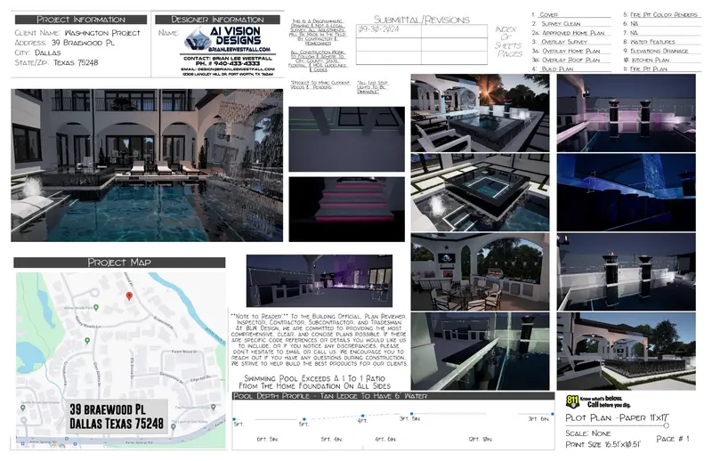 Pool construction permit plan cover sheet — Dallas custom pool project