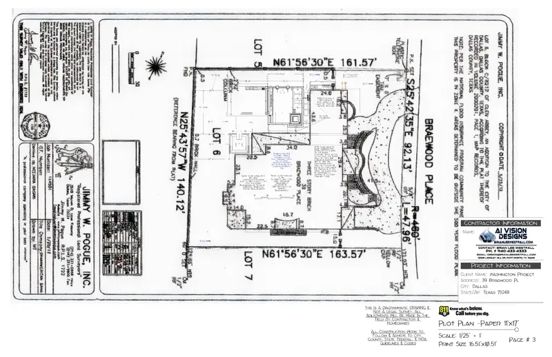 Pool design overlay on property survey — permit documentation