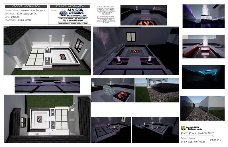 3D color renders of custom fire pit design for construction plans