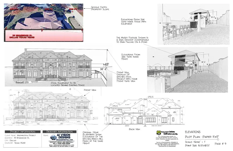 Pool elevation drawings and drainage plan for permit approval