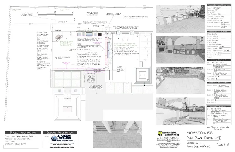 Outdoor kitchen countertop layout and specifications
